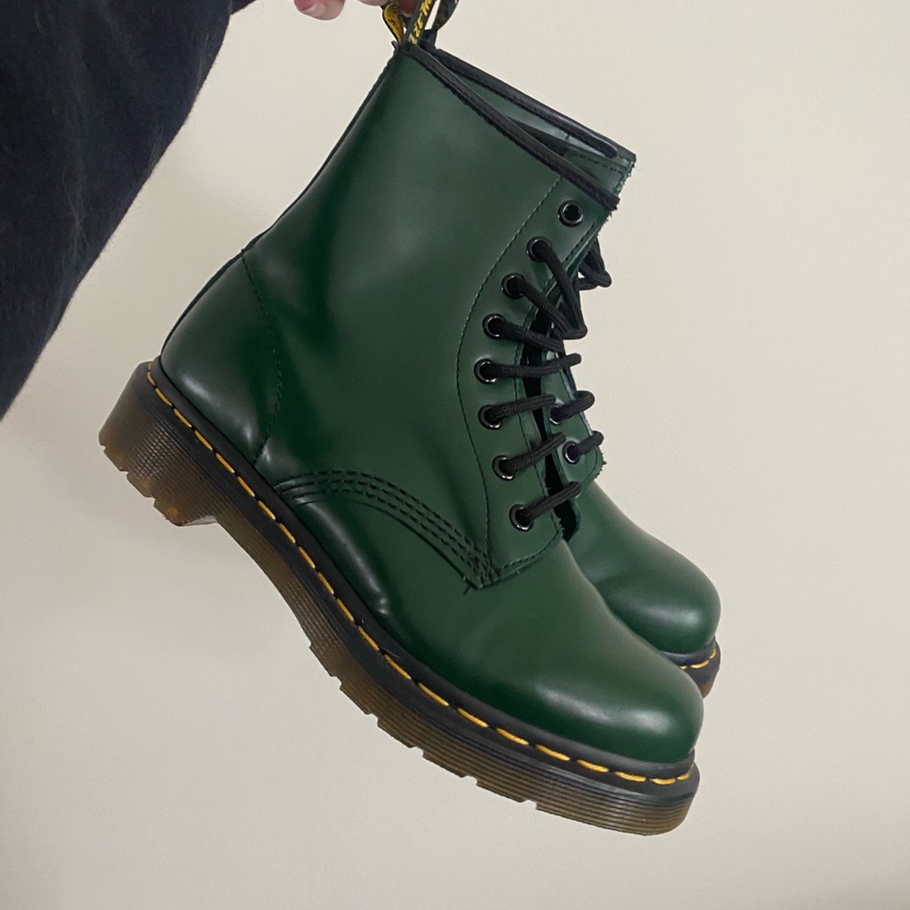 Dr. Martens Green Leather Boots